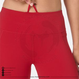 Mawra Pantalones Cortos de Yoga de Cintura Alta para Mujer, Rojos Lisos, Elásticos en Cuatro Direcciones, con Bolsillos, Cintura Elástica, Sin Costuras, Ropa Deportiva, Estilo Biker - Product Image 4