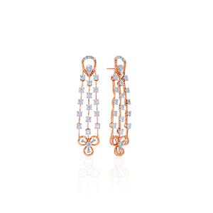 Luxury Rose Gold Long Drop <b>Earrings</b> with Multi-Strand Lab Grown <b>Chain</b> Design and Elegant Floral Pendant Detailing - Product Image 2