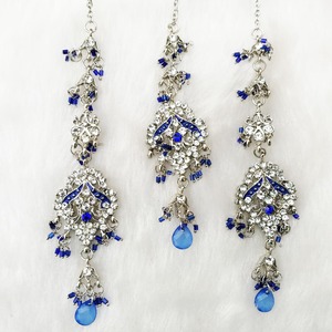 Ensemble de colliers vintage en cristal plaqué argent avec strass bleus en forme de goutte d'eau, bijoux de mariage pour femmes - Product Image 2