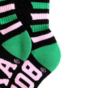 <b>Black</b> Green Pink Striped Crew <b>Socks</b> <b>Women</b> Cotton Blend Athletic Sports <b>Socks</b> Daily Wear Fashion Knitted Comfortable Soft Hosiery - Product Image 4