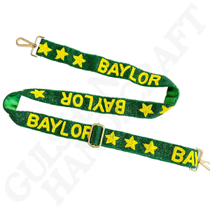 Baylor Green Ribbon <b>Strap</b> with Yellow Stars and Raised Text Adjustable Fashion Bag Accessory - Product Image 1