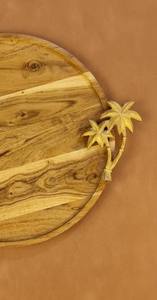 Plateau de service rond en bois naturel avec poignées en forme de palmier, plateau en bois fait main pour la cuisine, la table à manger, la présentation de fruits et de collations - Product Image 2