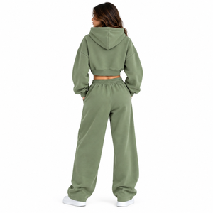 Conjunto Deportivo con Capucha para Mujer, Color Verde Oliva, Manga Larga, Corte Holgado, Sudadera y Pantalones Casuales con Bolsillos Laterales - Product Image 2