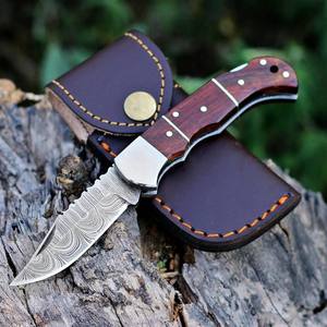 Cuchillo de bolsillo plegable hecho a mano de Damasco para caza y camping al aire libre, mango de palisandro, funda de cuero, venta al por mayor, directo de fabricante - Product Image 5