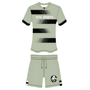 Conjunto de Pantalones Cortos y Camiseta de Rugby Verde Salvia Claro y Negro, Manga Corta, Cuello Redondo, Uniforme de Equipo a Rayas, Personalizado, Transpirable, para Entrenamiento - Product Image 1