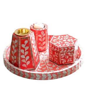 Ensemble de brûleur à bakhoor de luxe en nacre rose avec plateau, porte-encens, pot de rangement – Cadeau artisanal d'oud arabe - Product Image 3