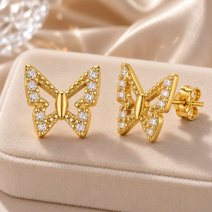 s925 Western Unique 925 Silver Prong Setting Butterfly Fine ZIRCON Stud Earrings - Product Image 6