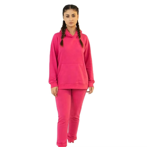 Women Pink Full Sleeve Cotton Fleece <b>Tracksuit</b> Set Hoodie and Jogger Pants Warm Two Piece Winter Streetwear Outfit - Product Image 2