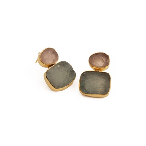Elegante hecho a mano aguamarina cuarzo rosa doble piedra natal Stud pendientes para mujer chapado en oro Collet ajuste colgantes estilo de moda - Product Image 4