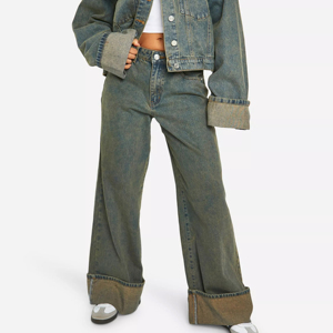 กางเกงยีนส์ผู้หญิงคุณภาพสูงปี 2026 ปักโลโก้ได้ตามต้องการ กางเกงยีนส์เดนิมฟอกสีแฟชั่น สีพื้น ทรงตรง สำหรับสาวๆ - Product Image 1