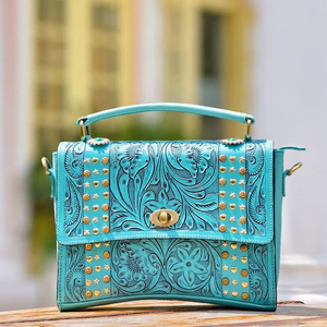 Nouveauté 2026 : Sac à main bandoulière en cuir véritable 100% pour femme, motif floral sculpté à la main par un designer - Product Image 6