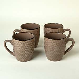 ชุดแก้วกาแฟเซรามิกเคลือบสีน้ำตาลเอิร์ธโทน 4 ใบ ลายดอกไม้ ใช้กับไมโครเวฟได้ พิมพ์ลายแบบซับลิเมชั่น พร้อมฝาปิด ใช้สำหรับชาได้ - Product Image 3