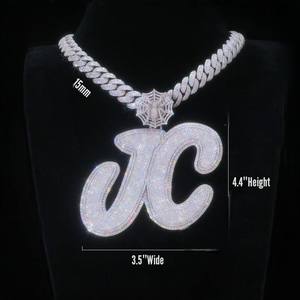 Colgante JC de Diseño Personalizado Hiphop, con Moissanita que Pasa la Prueba del Diamante, de Plata de Ley 925 Sólida, Chapado en Oro Blanco, Joyería - Product Image 3