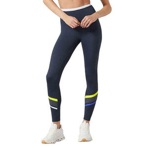 <b>Women</b> High Waist Ankle Length Yoga <b>Leggings</b> Color Block Mesh Panel <b>Navy</b> Gym Pants - Product Image 5