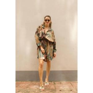 Women <b>Boho</b> Tie Dye Shirt <b>Dress</b> Loose Fit <b>Summer</b> Beach Kimono Style Mini <b>Dress</b> With Belt - Product Image 1