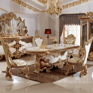 Juego de Comedor de Lujo Europeo, Estilo Francés, Madera de Caoba Sólida, Tallado Manual, Forma Ovalada, para Hogar u Hotel - Product Image 3