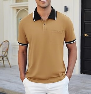 เสื้อโปโลชายสีน้ำตาลคุณภาพดีขายดี ทรงหลวม แขนครึ่งตัว เหมาะสำหรับใส่เล่นกอล์ฟ เล่นกีฬา ใส่ลำลองช่วงฤดูร้อนและกิจกรรมกลางแจ้ง - Product Image 2