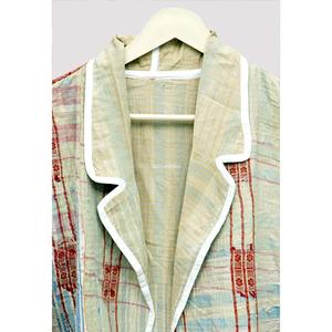 Chaqueta Blazer a Rayas Vintage para Mujer, Cuello en V Largo, Costuras en Contraste, Ribete Decorativo, Transpirable, Ecológica, Reversible, Primavera - Product Image 4
