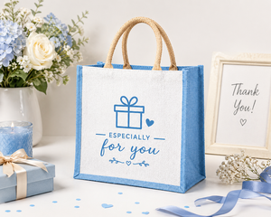 Sac fourre-tout en toile bleu et blanc avec poignées en corde, taille moyenne, idéal pour un cadeau - Product Image 5