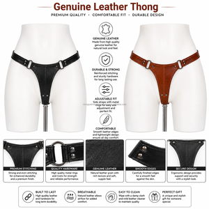 String en cuir véritable personnalisé pour femme, lingerie sexy faite à la main en cuir de vachette, ornée de perles et de strass, slips sculptants, vente en gros OEM ODM - Product Image 4
