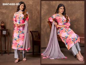 Proveedor de colección de Kurti-Pocket Pant-Dupatta de alta calidad en Chanderi con estampado y trabajo manual, procedente de Surat. - Product Image 3
