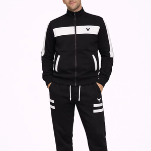 Conjunto Deportivo Premium para Hombre en Blanco y Negro con Cierre de Cremallera, Tejido de Mezcla de Algodón y Felpa Suave y Transpirable para una Comodidad Superior Durante Todo el Día - Product Image 1