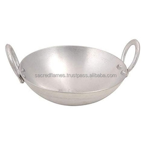 Wok Karahi artisanal en aluminium pur à fond épais, à fond rond, avec poignées doubles, pour cuisinière, exportateur en gros - Product Image 3