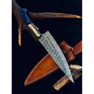 Cuchillo de Chef de Acero de Damasco de 13 Pulgadas Hecho a Mano por Ahmad Fabric con Funda de Cuero y Mango Hermoso Personalizable - Product Image 5