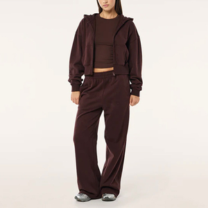 Factory Wholesale New Fashion Women's <b>Cropped</b> <b>Zip</b>-<b>Up</b> <b>Hoodie</b> Casual Sporty & Versatile Solid Color Sweatshirt - Product Image 3