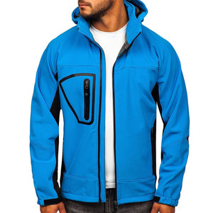 Veste polaire à capuche pour homme, coupe-vent, avec blocs de couleur et fermeture éclair, pour l'hiver, décontractée, pour l'extérieur, Teal Black Orange - Product Image 3