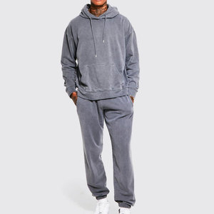 Chándal gris de algodón para hombre, con capucha, manga larga, color sólido, informal, holgado, para otoño, con bolsillos laterales y cintura elástica - Product Image 1