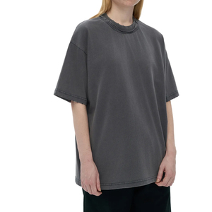 Acid wash oversized <b>t</b> shirt vintage faded cotton heavyweight blank distressed O Neck Loose Fit Women's Wear's - Product Image 3