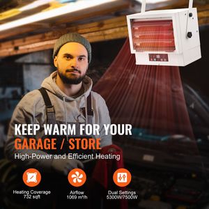 Riscaldatore Elettrico Digitale da 7500 Watt con Ventilatore per Garage/Camera da Letto, Montaggio a Parete/Soffitto, Telecomando e Protezione da Surriscaldamento - Product Image 2