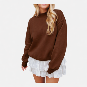 Sweat-shirt long oversize pour femme de haute qualité, col montant, en molleton de coton respirant, doux, chaud et confortable - Product Image 1