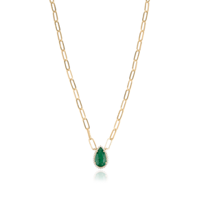 Hot Selling Products Classic Style 12x7 mm <b>Emerald</b> & Diamond Real K14 Yellow Gold Paperclip Chain Cluster <b>Pendant</b> Necklace - Product Image 1