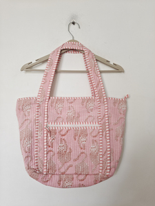 For Floral Cotton Tote <b>Bag</b> with Zipper Closure <b>Medium</b> <b>Size</b> Double Handles Shoulder <b>Bag</b> From Rajasthan - Product Image 6