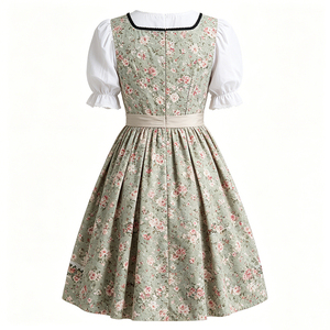 Robe Dirndl brodée respirante mi-longue pour femme, costume bavarois 3 pièces pour l'Oktoberfest, blanc, avec tablier beige à lacets, Trachten - Product Image 2