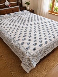 Hand Block Print Elephant Jaipuri Razai <b>Quilt</b> Reversible Double Bed <b>Indian</b> Cotton Comforter Handmade Boho Bedding - Product Image 4