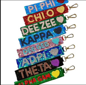 Handmade Cotton Customized Color Glass Beads Embroidery Letters Keychain Wristlet Strap Back to School Gift - Product Image 3