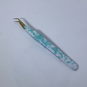 Pinzas de Precisión para Pestañas de Acero Inoxidable, Punta Suave, Mango con Diseño Azul Turquesa, Profesionales para Extensión de Pestañas y Modelado de Cejas - Product Image 1