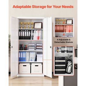 Armadio da garage in acciaio con serratura 68.9, 4 ripiani regolabili, 2 ante magnetiche, 2 chiavi, 5 livelli per lo stoccaggio degli attrezzi - Product Image 4