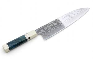 Cuchillo de Cocina Octagonal Personalizado, Hecho a Mano, de Acero de Damasco, con Resina Azul Octogonal - Product Image 4