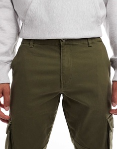 Pantalones Cargo de Lona Verde Oliva para Hombre, Cintura Elástica, Múltiples Bolsillos, Corte Recto Informal, Transpirables, Peso Medio, para Otoño - Product Image 4