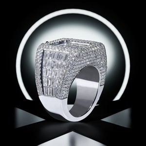 <b>Iced</b> Out Moissanite Cluster Solitaire <b>Ring</b> Sterling Silver Rhodium Plated Baguette Bridal Hip Hop Unisex Gift Jewelry - Product Image 4