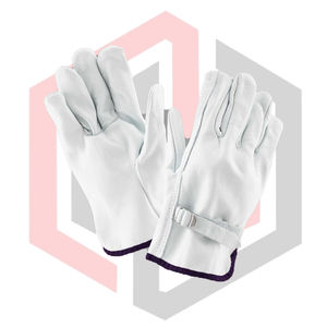 Guantes de seguridad para conductor de cuero granulado de vaca, resistentes al desgarro, transpirables, antiestáticos, anticorte, antideslizantes, sin silicona, blancos - Product Image 1