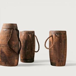 Juego de Jarrones de Madera Indios Vintage, Recipientes Decorativos Rústicos de Madera con Asas de Cuerda, Estilo Antiguo, Decoración Rústica para el Hogar - Product Image 1