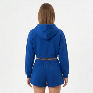 Ensemble deux pièces pour femmes, sweat-shirt à capuche à manches longues et short, couleur unie, hiver, 100% coton, streetwear écologique - Product Image 3