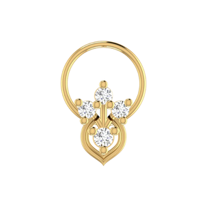 AJRETAIL Women's Ethnic 14K Gold Floral Teardrop Design 0.09ct Natural Diamond <b>Nose</b> <b>Pin</b> with GIA Certificate for Wedding - Product Image 1