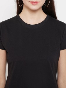 Camiseta de algodón personalizada para mujer, cuello redondo, manga corta, básica, lisa, suave, elástica, OEM, al por mayor, informal. - Product Image 6