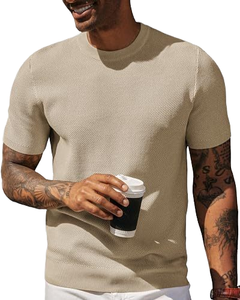 T-shirt d'été pour homme 2026, coupe droite, épaules tombantes, col rond, respirant, anti-boulochage, 100 % coton, couleur claire - Product Image 2
